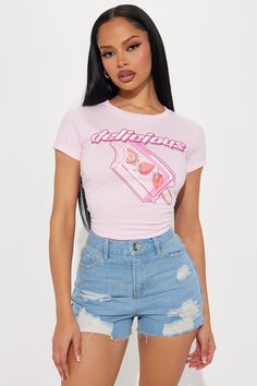 Available In Pink. Crew Neck Short Sleeve Front Screen Stretch Disclaimer: Due To The Printing Process A Difference In Saturation May Occur. Each Garment Is Unique. 65% Polyester 35% Cotton Imported | Sweet & Delicious Tee Shirt in Pink size XS by Fashion Nova Pink Graphic Tee Crop Top, Cheap Pink Graphic Cropped T-shirt, Pink Fitted Graphic Tee Cropped T-shirt, Pink Cropped T-shirt With Graphic Print And Short Sleeve, Pink Graphic Print Crop Top T-shirt, Service Women, Matching Dresses, Graphic Tees Women, Pink Fashion