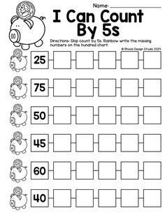 I Can Count: Skip Counting by 5s Worksheets Counting By Fives Activity, Skip Counting Second Grade, Skip Counting Worksheets 2nd Grade, Counting By 5s, Counting Backwards, Counting In 5s