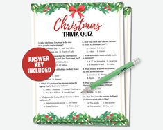 a christmas trivia quiz with a green pen