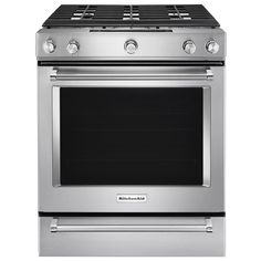 a stainless steel oven with two burners on the front and one in the middle