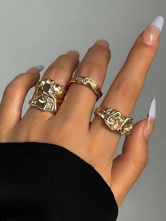 Three Pieces Geometric Solid Color Rings Accessories SILVER-One_size Rings Accessories, Y2k Accessories, Leisure Fashion, Vintage Punk, Geometric Ring, Couple Jewelry, Style Punk, Rings Jewelry Fashion, Christmas Gift Jewelry