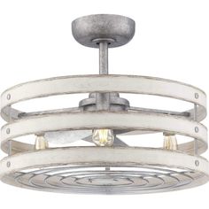 a white light fixture with two lights on each side and an iron frame around it