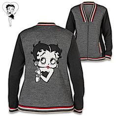 Betty Boop Collectibles – The Bradford Exchange Vintage Betty Boop, Betty Boop Classic, Intarsia Knitting, Black Betty Boop, Black Betty, Bradford Exchange, Zip Up Sweater, Dress And Heels, Knit Jacket