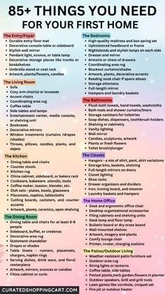 a poster with the words 85 things you need for your first home