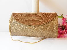 Gold Evening Bag With Gold Embroidery For Festive Occasions, Festive Rectangular Evening Bag With Sequins, Gold Evening Bag With Handwork For Reception, Glamorous Gold Clutch For Festive Occasions, Gold Evening Bag For Reception And Festive Occasions, Gold Festive Evening Bag For Reception, Festive Gold Evening Bag For Reception, Gold Handwork Evening Bag For Reception, Gold Beaded Bags For Reception