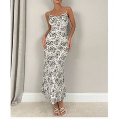 Only Size Meduim Left....Bust 31.9" Waist 27.6" Hip 33.5" Length 52.8" Backless, Criss Cross, Ruffle Hem Spaghetti Strap Boho Romantic Hem Shaped Mermaid Color - Cream, Black, Grey Floral Slim Fit Long Lined 94% Polyester, 6% Elastane Lining - 100% Polyester Shop Our Full Collection Of: Vacation Outfit - Preppy - Y2k - Cottagecore - Gypsy - Boho - Tiktok - Classic - Classy - Trendy - Work Office - Business Casual - Contemporary - Minimalist - Business Professional - Workplace Wear - Fall - Winte Floral Long Dress, Outfit Preppy, Vacation Outfit, Floral Dresses Long, Minimalist Business, Contemporary Minimalist, Business Professional, Office Business, Wedding Night