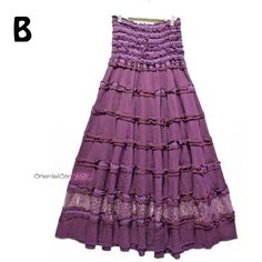 Cute maxi-length flared tiered skirt with lace and knit. The waist is wide and firmly shirred. The drape is made of cotton material with elegant vertical wrinkles, and it is very beautiful. Material ： Cotton100% , Lace Color ： Purple Measurements  Length :  １００ｃｍ（３９．４'） Waist :   ６０ｃｍ～９０ｃｍ（２３．６'～３５．４'） ＊Usual price ＄５８ 【 SHIPPING & DELIVERY 】 International Register  Air Mail to all over the world. The estimated delivery time will be approximately 1-4 weeks. (US 5days ~ We will be shipped within Bohemian Lace Tiered Maxi Dress, Peasant Style Ruffled Maxi Skirt, Bohemian Tiered Maxi Skirt With Ruffle Hem, Bohemian Purple Ruffled Skirt, Peasant Style Flowy Ruffled Maxi Skirt, Peasant Style Flowy Maxi Skirt With Ruffles, Bohemian Maxi Skirt With Ruffle Hem, Bohemian Fitted Tiered Maxi Skirt, Flowy Tiered Lace Maxi Skirt