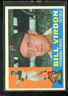 a baseball card with a man wearing glasses