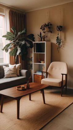 a living room with two chairs and a coffee table