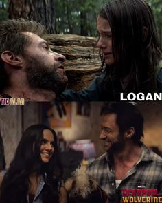 the walking dead and logan's face in two different scenes, one with long hair