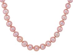 Genusis™ 9.5-11mm Pink Cultured Freshwater Pearl Rhodium Over Sterling Silver 20" Necklace. Measures approximately 7/16 of an inch in width and has a bead clasp. Colors, shapes, and sizes may vary. Pink Pearl Necklaces With Polished Beads, Pink Polished Beads Pearl Necklace For Gifts, Pink Pearl Single Strand Necklace, Adjustable Pink Pearl Necklace With Charm, Nickel-free Pink Sterling Silver Charm Necklaces, Fresh Water, Freshwater Pearls, Sterling Silver, Beads