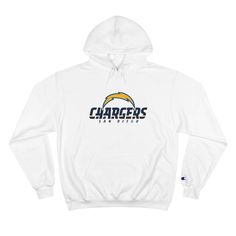 Stay warm and stylish with this San Diego Chargers hoodie, perfect for any football fan. Made of a custom Champion hoodie with 50% cotton and 50% polyester, this medium heavy fabric provides warmth and coziness. The spacious Kangaroo pocket adds convenience, and the iconic "C" logo on the left sleeve adds a sporty touch. Ideal for gamedays, tailgates, or lounging at home. Product features - 50% cotton, 50% polyester blend for strength and smoothness - Hood with drawstrings for adjustable fit - S Spirit Gear, Team Sweatshirts, Nfl Football Teams, San Diego Chargers, Gifts For Sports Fans, Football Nfl, Champion Hoodie, Football Fans, Sports Fan