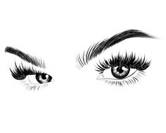 an eye with long lashes is shown in this black and white drawing, which shows the eyelashes