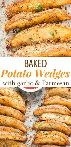 baked garlic parmesan potato wedges with ketchup