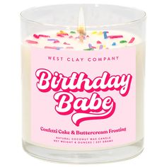 a birthday candle with sprinkles on it and the words, birthday babe