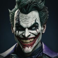 a close up of the joker face on a dark background