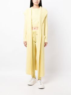 Teddy Cashmere Amalfi rib-knit Cashmere Cardigan - Farfetch Hood Shawl, Rib Knit Cardigan, Butter Yellow, Cashmere Cardigan, Amalfi, Front Open, Drop Shoulder, Mid Length, Knit Cardigan