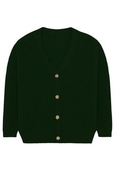 Oversized long-sleeve cardigan in ribbed knit I buttons in recycled horn I Made in Italy l 100% cashmere Green Wool Knitted Cardigan, Green Fitted Wool Cardigan, Luxury Green Cardigan With Button Closure, Luxury Green Wool Cardigan, Green Cotton V-neck Cardigan, Green I, Stole Scarf, Sleeveless Cardigan, Union Made