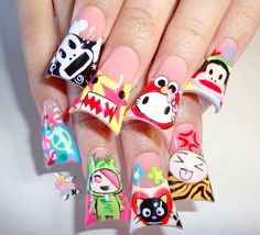 Punk Nails, Duck Nails, Hard Nails, Crazy Nails, Really Cute Nails, Acrylic Nails Coffin Pink, Unique Acrylic Nails, Nail Jewelry, Square Acrylic Nails