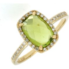 Royal 14K Yellow Gold Ring with Cushion-Cut 2.00 Carat Peridot and 0.14 Carat Diamond Halo Luxury Elegant Peridot Jewelry, Luxury Peridot Rings For Women, Luxury Unique Peridot Rings, Timeless Glamour, Jewelry Appraisal, Peridot Ring, Green Peridot, Ring Pendant Necklace, Royal Jewelry