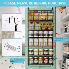 an image of a pantry with measurements for the items in it and how to measure them