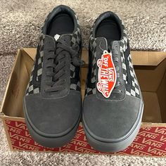 Brand New With Tags Vans Skate Shoes Gray Checkerboard Suede Men’s Size 10.5 Vans Gray Skate Shoes With Rubber Sole, Vans Gray Sneakers For Skateboarding, Gray Lace-up Vans Sneakers, Gray Vans Skate Shoes With Round Toe, Gray Cushioned Skate Shoes, Vans Skate Shoes, Vans Men, Vans Skate, Shoes Color