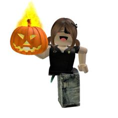 an animated girl holding a pumpkin lantern in her right hand and wearing a black shirt