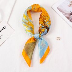 Product information: Pattern: multiple choices Color: branches small yellow flowers, branches small pattern Blue, scarf buckle orange, scarf Buckle Red, striped flower skin pink striped flower orange, striped flower black white, leaf pink Processing Method: Printing Material: Rayon Function: Decoration Length (CM):70*70 Packing list: Scarf * 1 Product Image: Trendy Rectangular Silk Scarf For Spring, Summer Floral Print Silk Scarf As Gift, Casual Yellow Scarf For Spring, Bohemian Scarves For Spring Gift, Trendy Scarves For Spring Gift, Trendy Silk Scarf For Spring Gift, Trendy Patterned Scarf For Spring, Spring Floral Print Scarves As Gifts, Multicolor Rectangular Silk Scarf For Spring