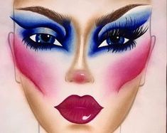 80s Glam Makeup, Blank Face Chart, Krita Brushes, Artist Practice, Realistic Makeup, Blank Face, 80s Glam, Makeup Face Charts, Face Chart