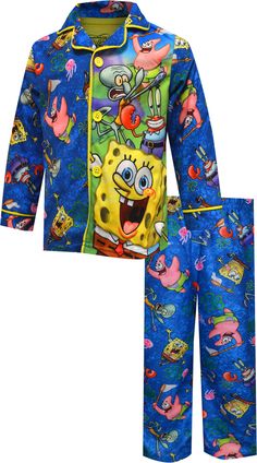 the spongebob pajamas are blue and yellow