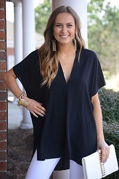 Dreamy Chiffon Tunic, Black :: SHORT SLEEVE & SLEEVELESS :: Tops :: The Blue Door Boutique Chic V-neck Tunic For Spring, Casual Flowy V-neck Top, Casual V-neck Tunic For Layering, Versatile V-neck Blouse For The Beach, Chic V-neck Tunic For Vacation, V-neck Blouse For Layering, Elegant Black V-neck Tunic, Chic V-neck Spring Tunic, Summer V-neck Blouse For Layering