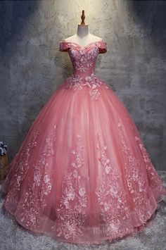 $248.00 Prom Dress Off Shoulder, Pink Formal Dress, Off Shoulder Evening Dress, Pink Ball Gown, Wedding Dresses Uk, Princess Prom Dresses, Pink Evening Dress, Long Prom Gowns, Dresses Quinceanera