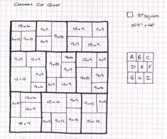 some squares are drawn on top of a piece of paper with numbers and letters in them