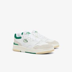 The Lineshot is a blend of three high-performance styles from the 1990s, honoring Lacoste’s tennis heritage with a detail-oriented lifestyle design. Featuring retro details and court-inspired technical elements, plus a premium leather construction. Plus sophisticated finish details and branding for an elegant, authentic style. Sporty Leather Basketball Shoes With Embossed Logo, Vintage Leather Basketball Shoes For Sports, Classic Skate Shoes With Embossed Logo For Sports, Retro Leather Basketball Shoes For Sports, Retro Leather Skate Shoes For Sports, Classic High-top Tennis Sneakers, Classic Tennis Sneakers With Cushioned Footbed, Classic Cushioned Tennis Sneakers, Classic Sneakers With Contrasting Heel Counter For Sports