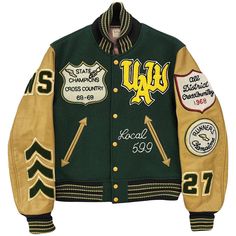 "Style Eyes Varsity Jacket Vintage wool varsity jacket. Cross Country State Champions 1968-1969. 30 oz Melton Wool body and real leather sleeves. High quality item. Luxury look and feel. Chenille patches and detailed embroidery. Size 38 / M. Pit to pit 22\". Length 24\"." Varsity Jacket Style, Baseball Jacket Women, Sport Jacket Men, Chenille Patches, Leather Sleeves, Letterman Jacket, Preppy Casual, Leather Sleeve, Jacket Brands