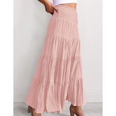 Pink Bohemia Pleated High Waist Maxi Skirt Non-stretch Long Pink Skirt, Non-stretch Solid Color Tiered Skirt, Flowy High Waist Spring Maxi Skirt, Flowy High Waist Maxi Skirt For Spring, Flowy High-waist Spring Maxi Skirt, Cotton Tiered Skirt With Solid Color, Cotton Tiered Skirt In Solid Color, Spring Flowy Maxi Skirt In Solid Color, Spring Flowy Maxi Skirt Solid Color