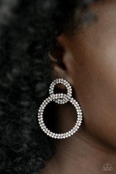 Rows of sparkly white rhinestones encircle into two interconnected hoops, creating a jaw-dropping lure. Earring attaches to a standard post fitting. 1135 Sold as one pair of post earrings. Paparazzi Jewelry Images, Orange Earrings, Life Of The Party, Party Earrings, Paparazzi Accessories, White Rhinestone, Black Earrings, Rhinestone Bracelet, Paparazzi Jewelry