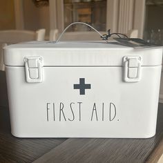 Brand New Rae Dunn. Firts Aid. Metal Box First Aid Organization, First Aid Storage, Laundry Room Baskets, Dog Treat Container, Jewerly Holders, Rae Dunn Canisters, Travel Bottle Set, Pinch Bowls, Organizing Labels