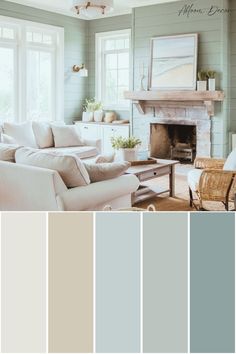 Coastal Paint Color Palette With Hex Codes Modern Coastal Color Palette, Seaglass Paint Colors, Beach Bedroom Colors, Coastal Color Scheme, Beach Color Palettes