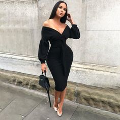 Lantern Sleeve V Neck Lace Up Midi Dress Tea Length Homecoming Dresses, Dress Tea Length, Robes Glamour, High Neck Midi Dress, Black Homecoming Dress, Shoulder Wrap, Looks Chic, Bodycon Midi, Tea Length