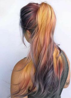 Rainbow Hair Colors, Colors For 2024, Sunset Hair, Vivid Hair Color, Rainbow Hair Color, Hair Color Crazy, Dyed Hair Inspiration, Multicolored Hair, Pretty Hair Color