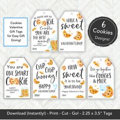 printable valentine's day gift tags with cookie cookies and sayings on them