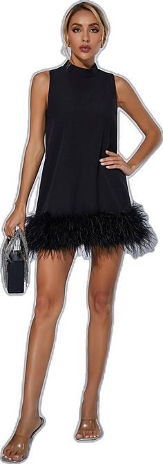 Nisha Feather Mini Dress In Black - Mew Mews Fashion Chic Mini Dress With Feather Trim, Chic Mini Dress With Feathers, Fall Mini Dress With Feather Trim, Feathered Club Dresses, Chic Feathered Club Dress, Feathered Mini Dress For Fall, Fall Feathered Mini Dress, Black Feather Dress For Fall, Black Feathered Dress For Fall