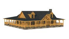 this is an image of a log cabin house with porches and wraparound deck