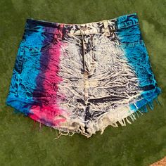 These Hotties Have Never Been Worn. They Are High Rise And Has Some Stretch. There Are 2 Front Pockets And 2 Back Pockets. These Shorts Are A Size 11 Which Is Equal To A Size Large. Blue Jean Shorts For Summer Festival, High Rise Blue Bottoms For Festival, Casual Pink Bottoms For Festival, High Waist Acid Wash Shorts For Summer, Blue Jean Shorts For Festival, Blue Cotton Jean Shorts For Festival, Multicolor Cutoff Jean Shorts For Spring, Multicolor Cutoff Shorts For Spring, Multicolor Cotton Cutoff Bottoms