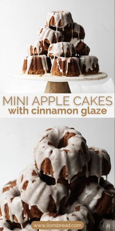 the bundt cake is topped with cinnamon glaze and drizzled with icing