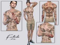 the man has tattoos on his body and chest