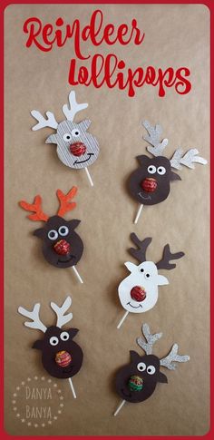 christmas cupcake toppers with reindeer faces and candies on them are ready to be eaten