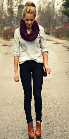 I love this! Fall clothes are my favorite!:) Fall Party Outfit, Baby Lips, Denim Shirts, Colored Pants, Super Ideas, Fashion Weeks