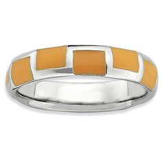 Orange enamel rhodium over sterling silver geometric design band ring. Measures approximately 3/16'L x 3/16'W. Not Sizeable. Modern White Gold Rings With Enamel, Semi Annual Sale, True Self, Types Of Rings, Luxury Shop, Luxury Watches, Band Ring, Geometric Design, Types Of Metal